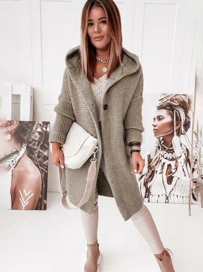 Women's mid-length long-sleeved hooded cardigan: comfort and style