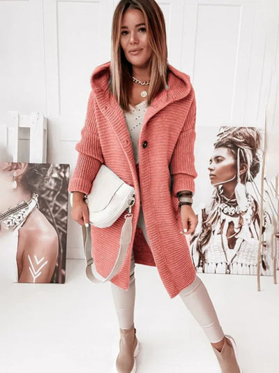 Women's mid-length long-sleeved hooded cardigan: comfort and style