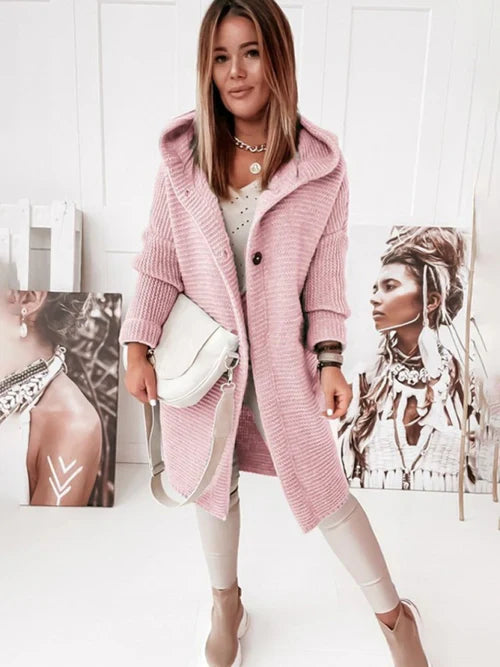 Women's mid-length long-sleeved hooded cardigan: comfort and style