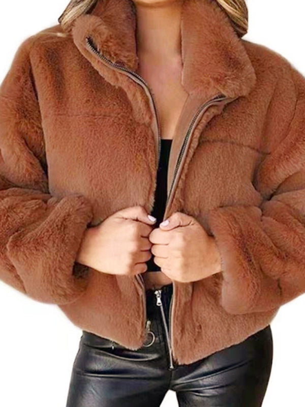 Women's Warm Zip-Up Jacket with High Neck