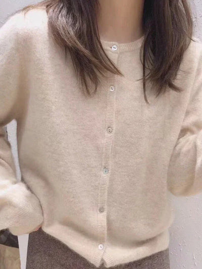 Round neck cardigan with layered effect