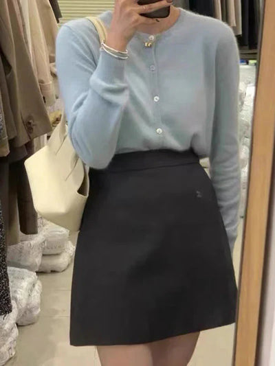 Round neck cardigan with layered effect