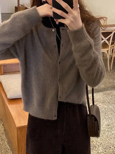 Round neck cardigan with layered effect