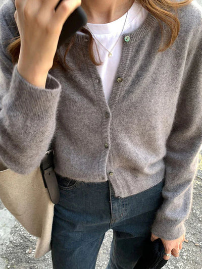 Round neck cardigan with layered effect