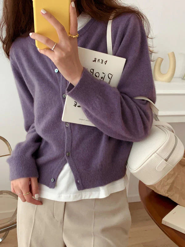 Round neck cardigan with layered effect
