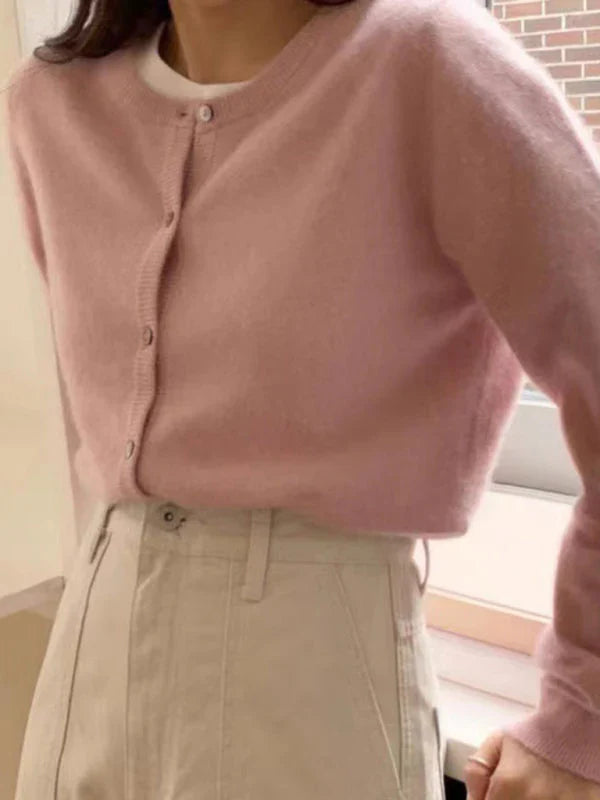 Round neck cardigan with layered effect