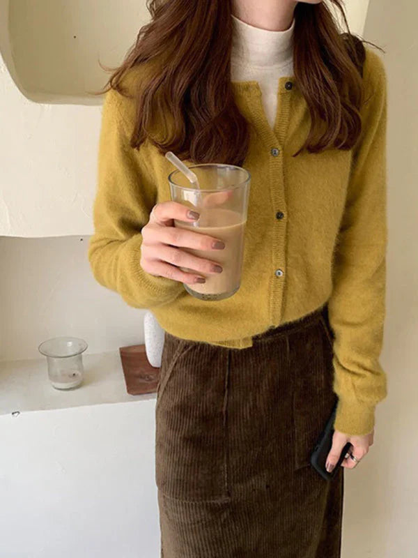 Round neck cardigan with layered effect
