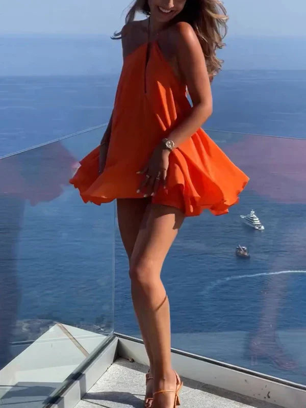 Zaria - Halter Neck Mini Dress with Straps and Open Back