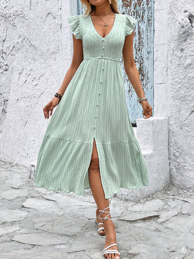 Lightweight midi dress with a V-neckline and a fluid drape