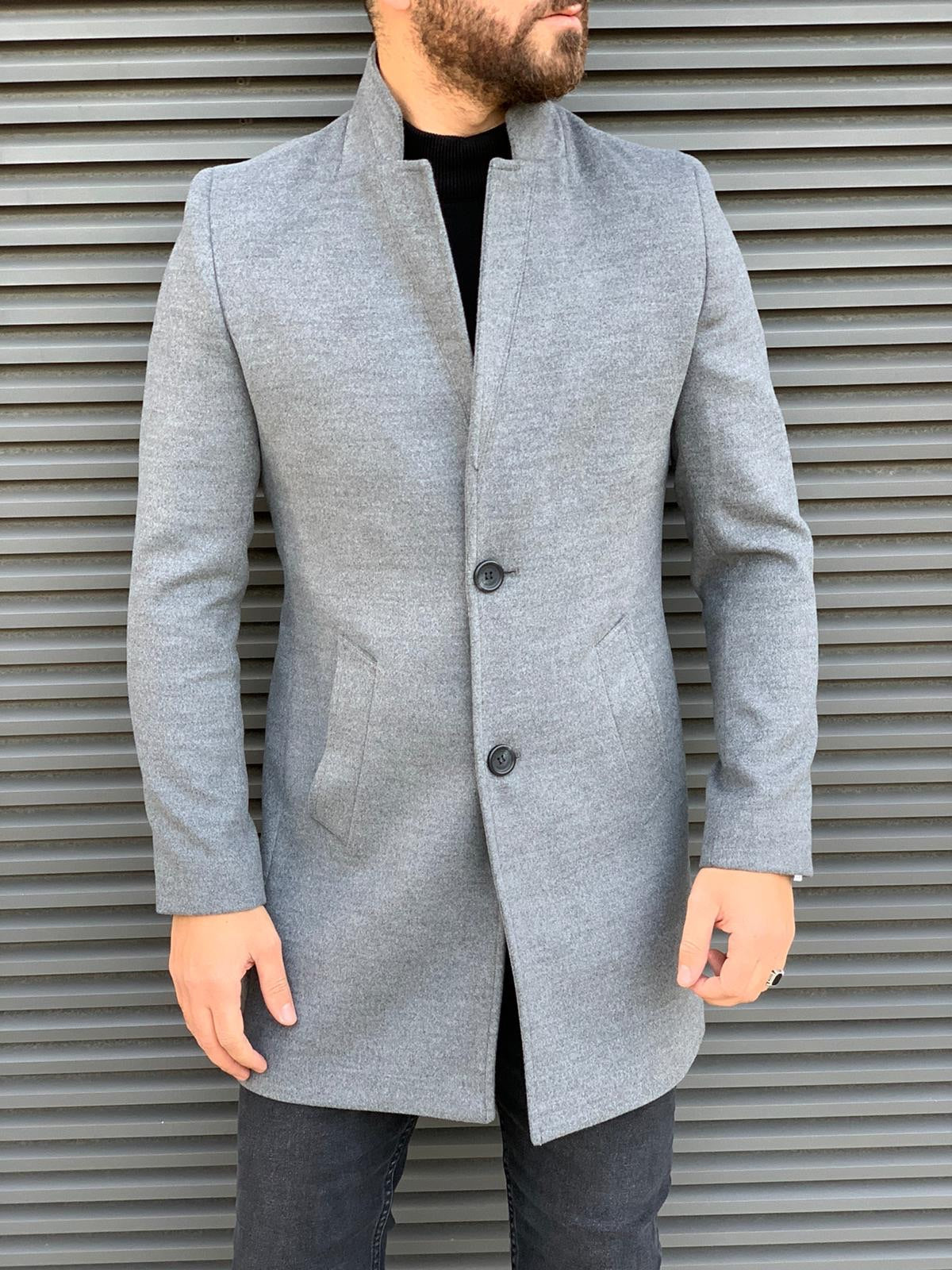 Men's Slim Fit Long Grey Coat - Modern Winter Style