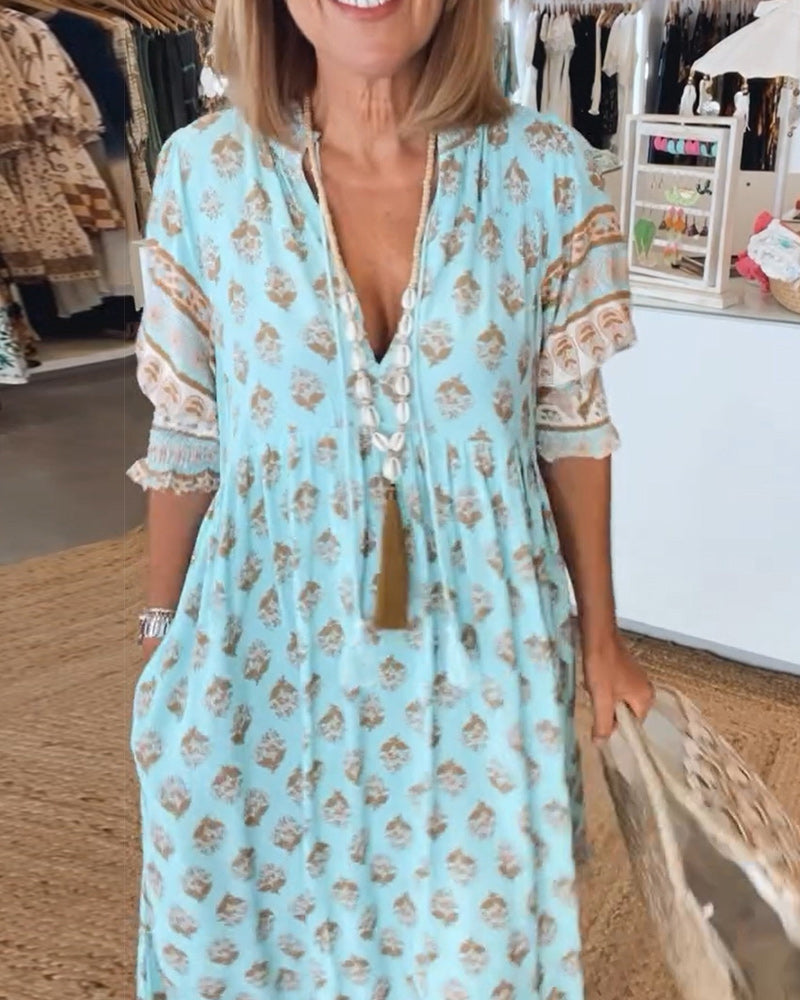 Bohemian style summer dress with a flowing design