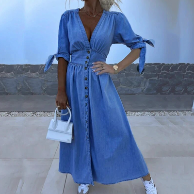 Yeliy - Modern V-neck dress with button closure