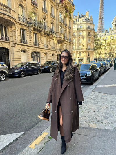 Women's Bitter Brown Trench Coat with Adjustable Belt