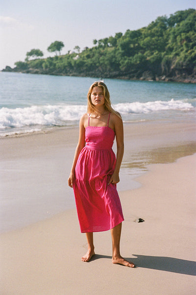Lightweight summer midi dress with thin straps