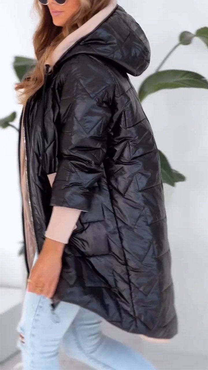Women's Solid Color Hooded Zip-Up Coat - Winter Edition