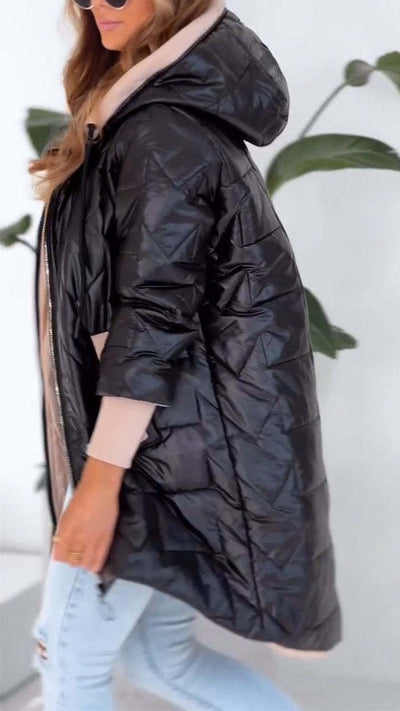 Women's Solid Color Hooded Zip-Up Coat - Winter Edition