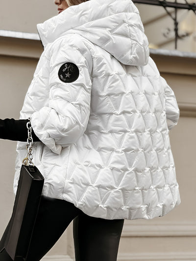 Women's Long-Sleeved Autumn and Winter Diamond-Print Hooded Jacket