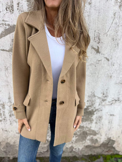 Elegant Women's Long Sleeve Lapel Coat - Winter Outerwear