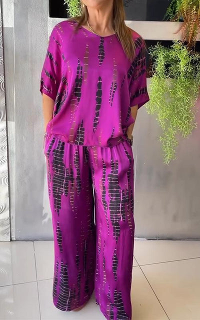 Women's casual style wide print two-piece set