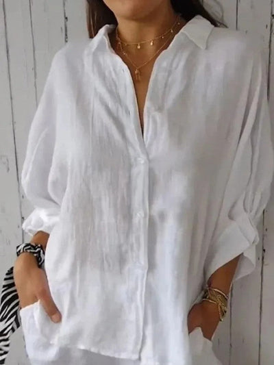 Gabriela - Women's Casual Cotton and Linen Bow Shirt