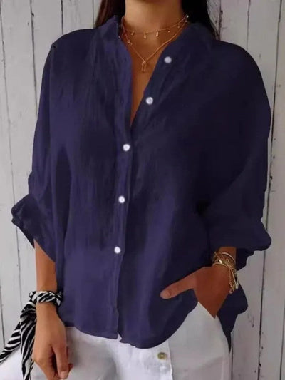 Gabriela - Women's Casual Cotton and Linen Bow Shirt