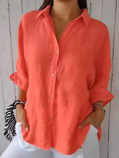 Gabriela - Women's Casual Cotton and Linen Bow Shirt