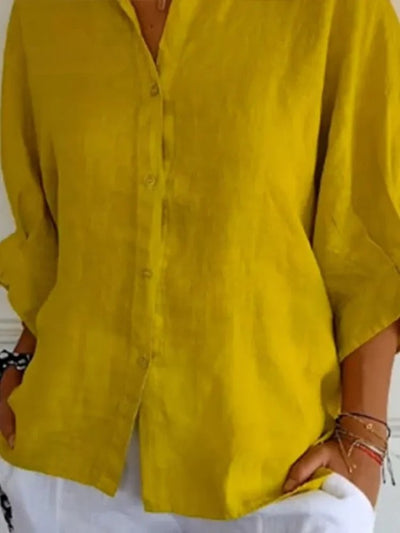 Gabriela - Women's Casual Cotton and Linen Bow Shirt