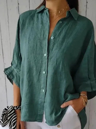 Gabriela - Women's Casual Cotton and Linen Bow Shirt