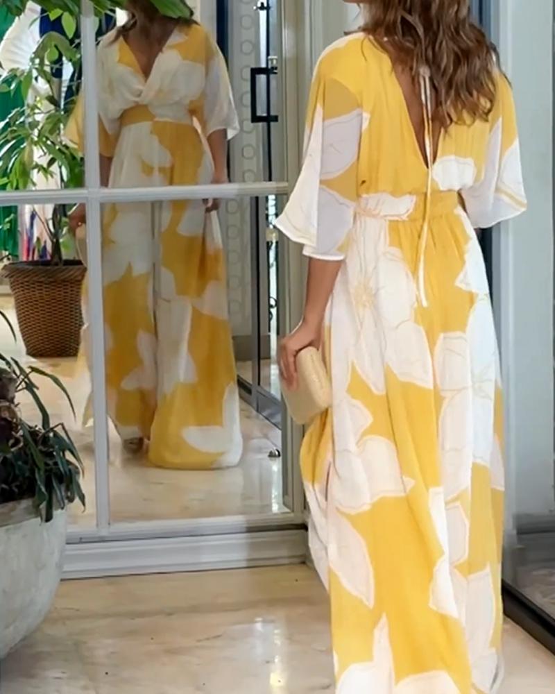 Floral maxi dress with batwing sleeves