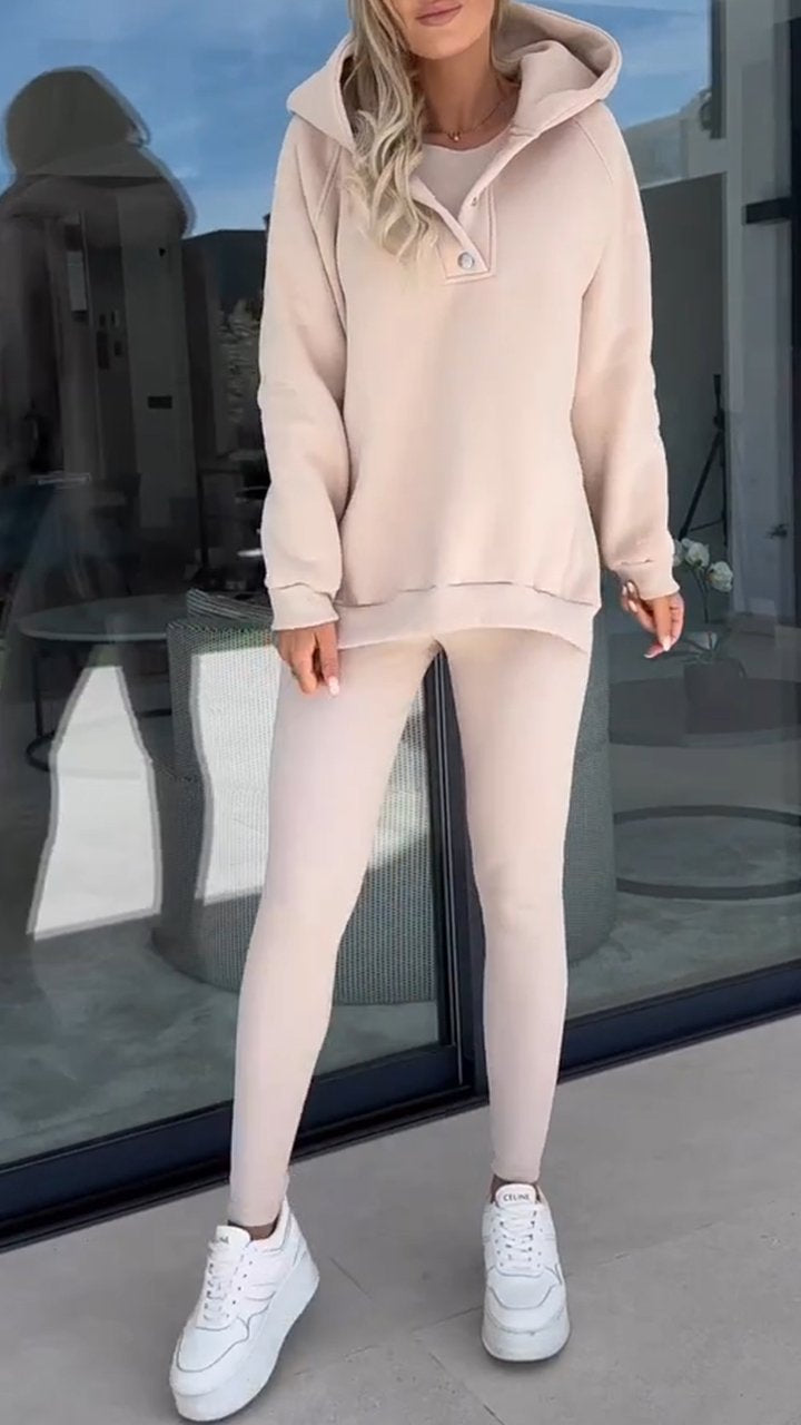 Casual two-piece hooded sweatshirt set with slit