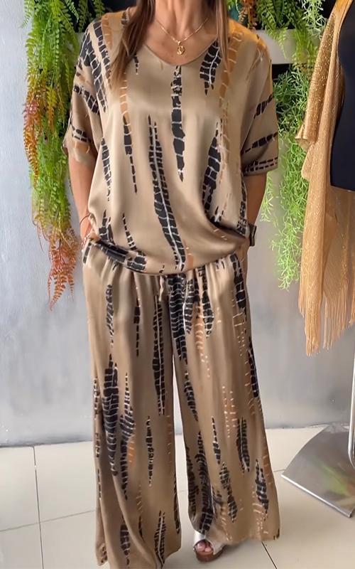 Women's casual style wide print two-piece set