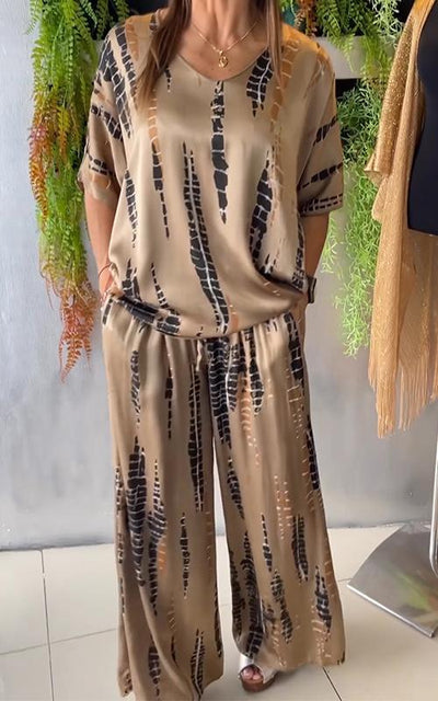Women's casual style wide print two-piece set