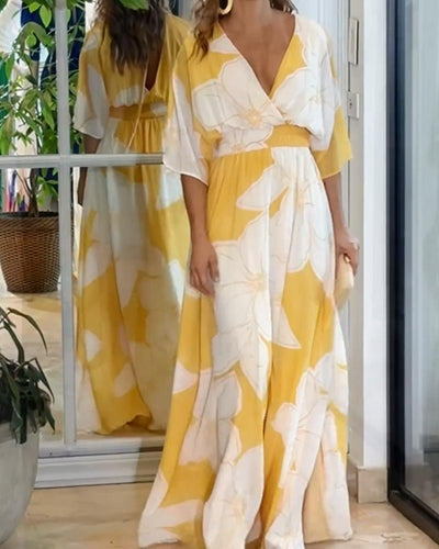 Floral maxi dress with batwing sleeves