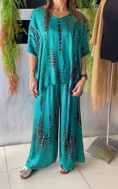 Women's casual style wide print two-piece set