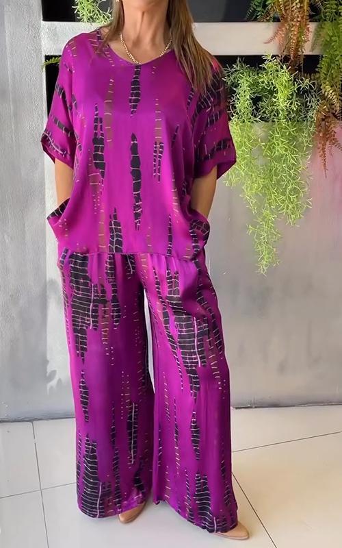 Women's casual style wide print two-piece set