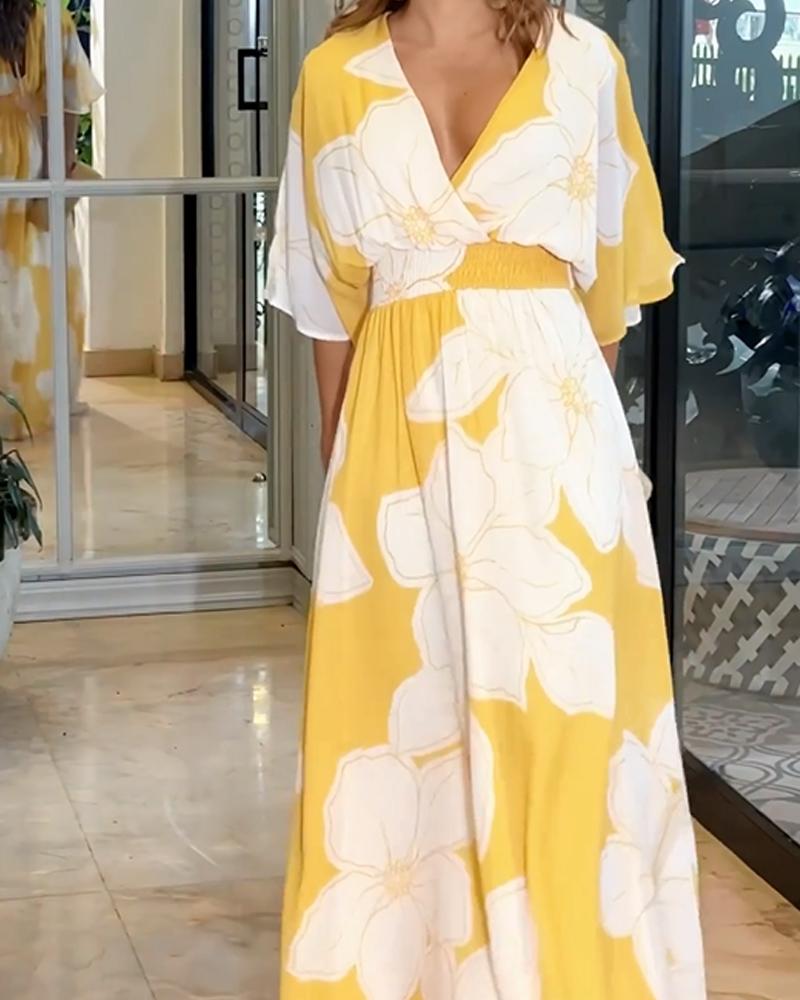 Floral maxi dress with batwing sleeves