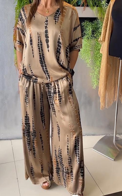 Women's casual style wide print two-piece set