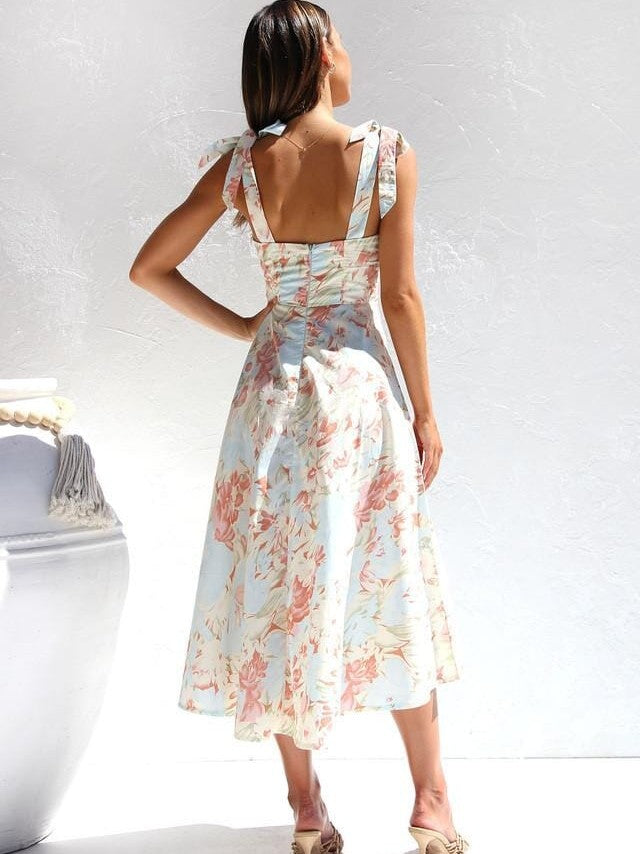 Printed midi dress with thin straps