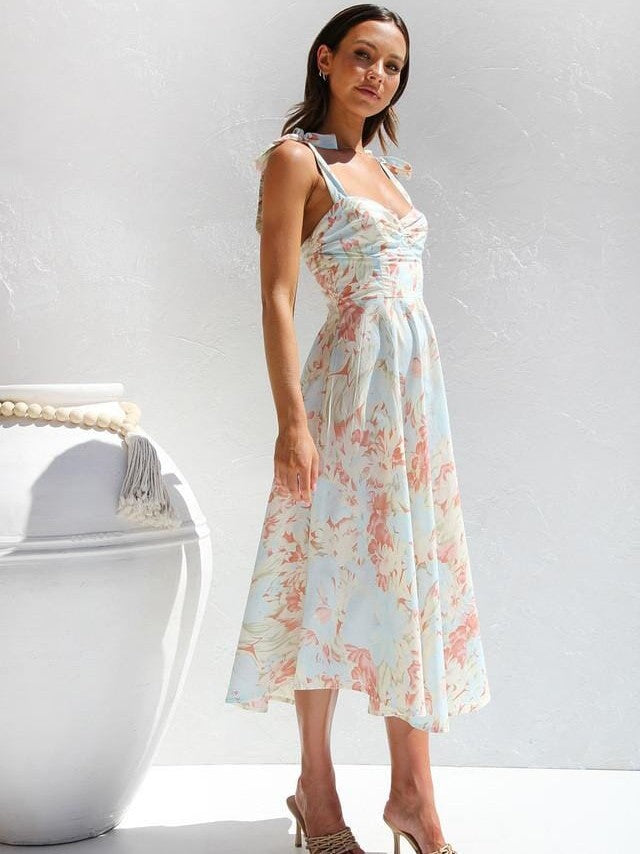 Printed midi dress with thin straps