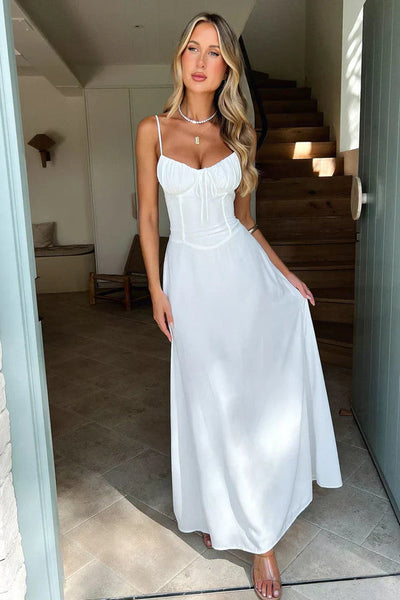 Elegant midi dress with thin straps, ideal for events
