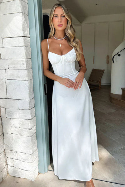 Elegant midi dress with thin straps, ideal for events