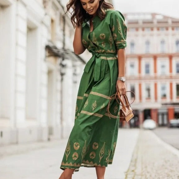 Elegant summer midi dress with interesting print for a fresh look