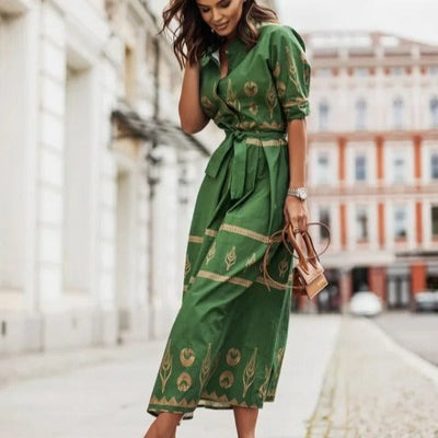 Elegant summer midi dress with interesting print for a fresh look