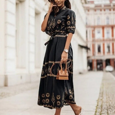 Elegant summer midi dress with interesting print for a fresh look