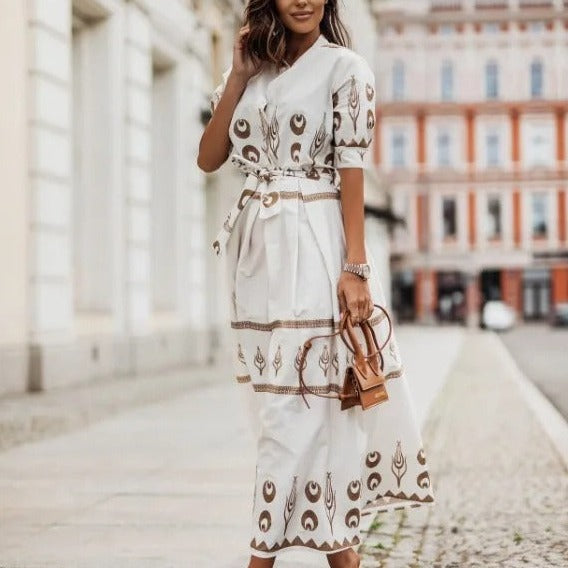 Elegant summer midi dress with interesting print for a fresh look
