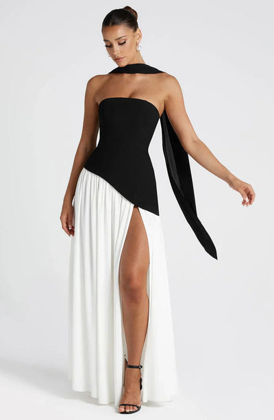 Long strapless evening dress with maxi skirt and shawl included