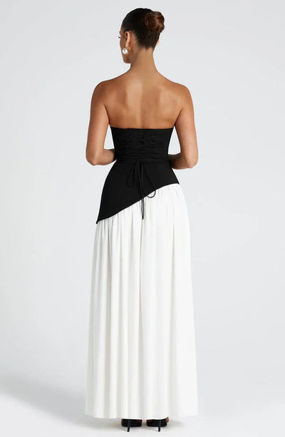 Long strapless evening dress with maxi skirt and shawl included