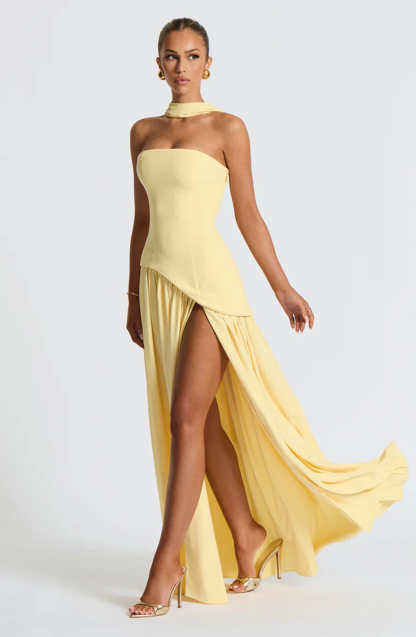 Long strapless evening dress with maxi skirt and shawl included