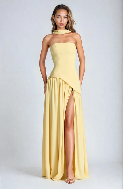 Long strapless evening dress with maxi skirt and shawl included