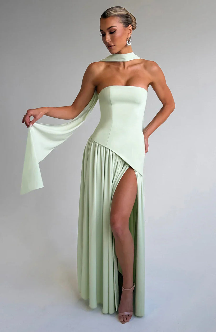 Long strapless evening dress with maxi skirt and shawl included